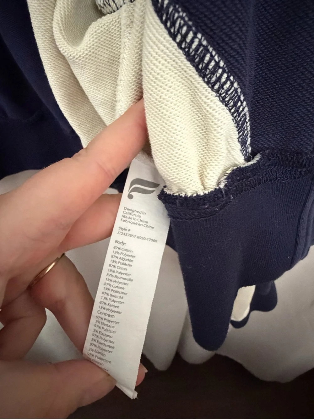 Fabletics Navy Blue & Cream Colorblock Full-Zip Jacket